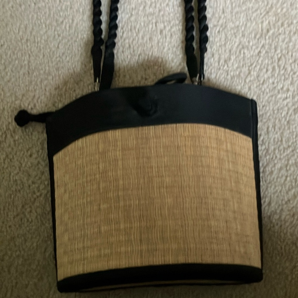 Classic Black and Tan Shoulder Bag with Woven Design